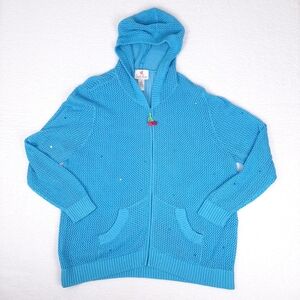 Quacker Factory zip hoodie open knit crochet cherries beach pool swim plus size